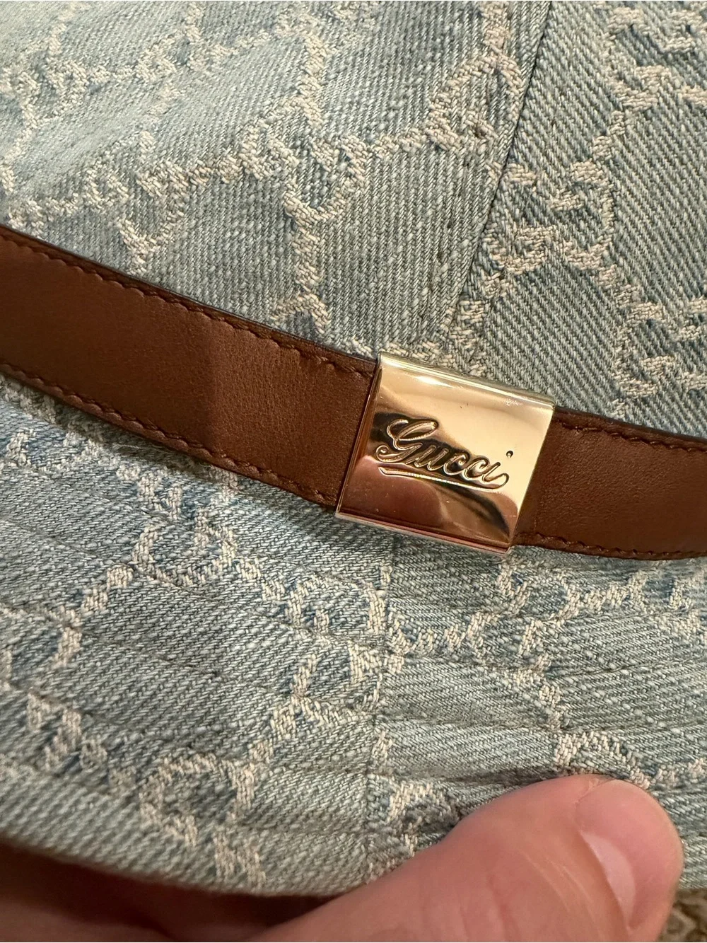 Gucci GG distressed denim fedora hat